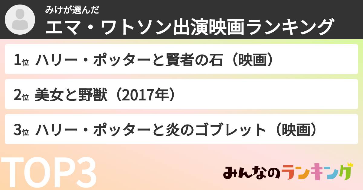みけさんの「エマ・ワトソン出演映画ランキング」
