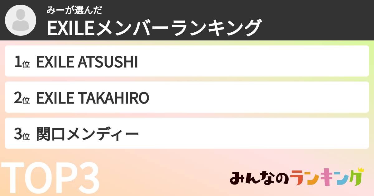 みーさんの「EXILEメンバーランキング」