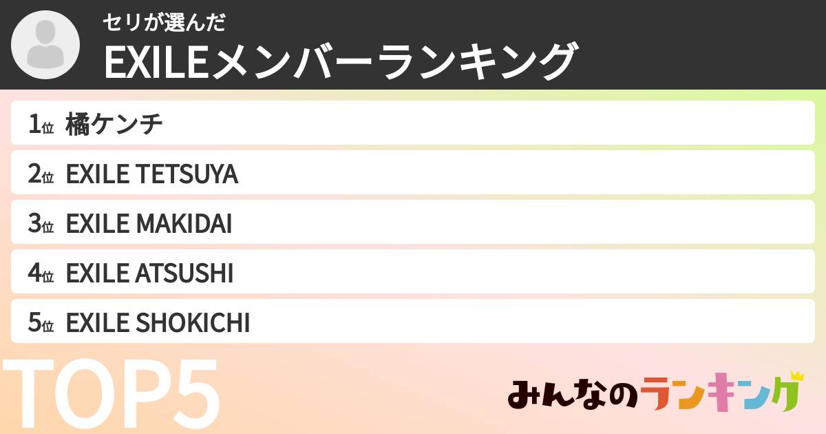 セリさんの「EXILEメンバーランキング」