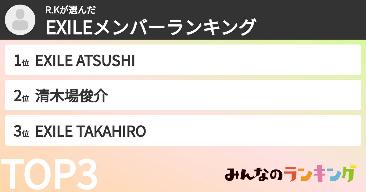 R.Kさんの「EXILEメンバーランキング」
