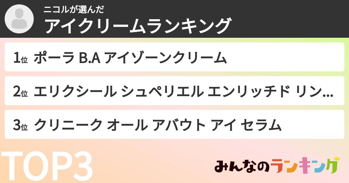 ニコルさんの「アイクリームランキング」