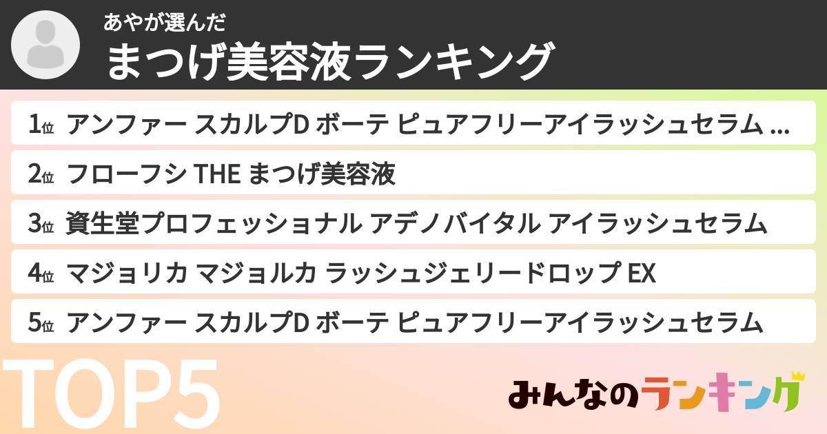 あやさんの「まつげ美容液ランキング」