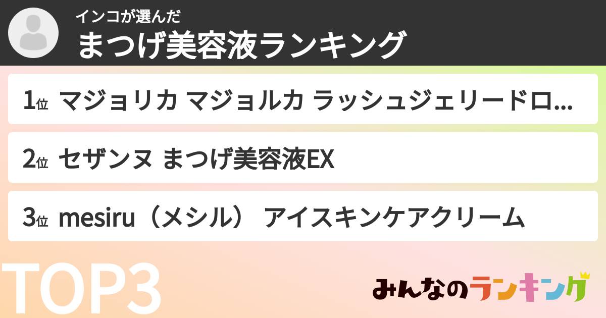 インコさんの「まつげ美容液ランキング」