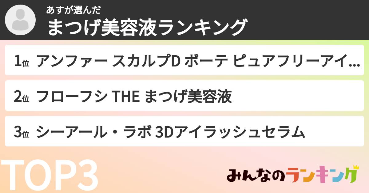 あすさんの「まつげ美容液ランキング」