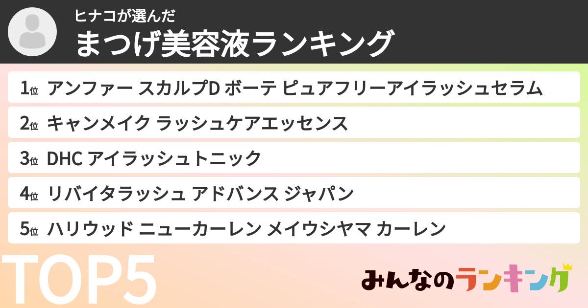 ヒナコさんの「まつげ美容液ランキング」