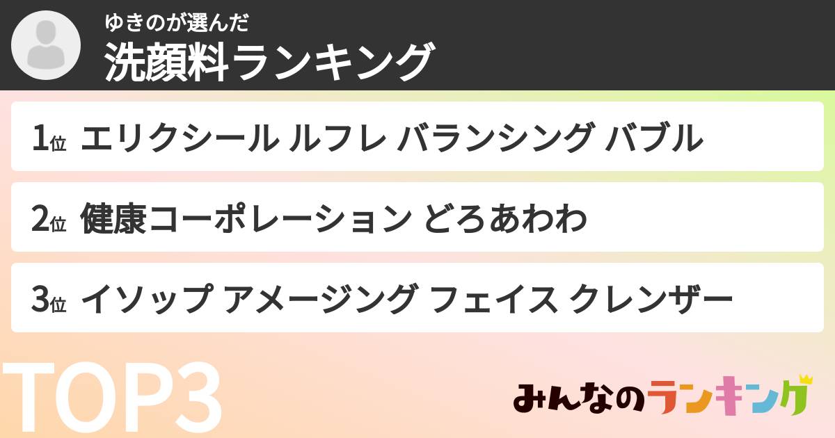 ゆきのさんの「洗顔料ランキング」