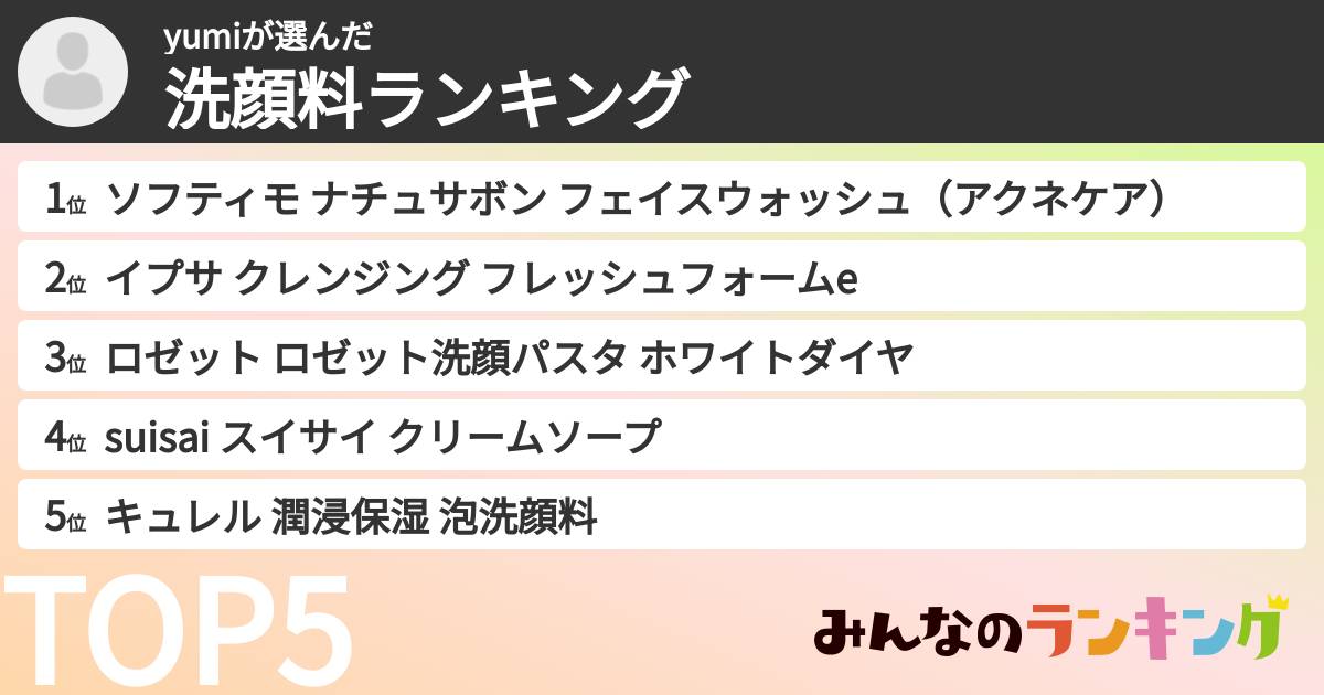 yumiさんの「洗顔料ランキング」