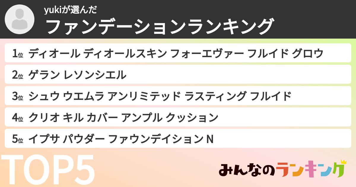 yukiさんの「ファンデーションランキング」