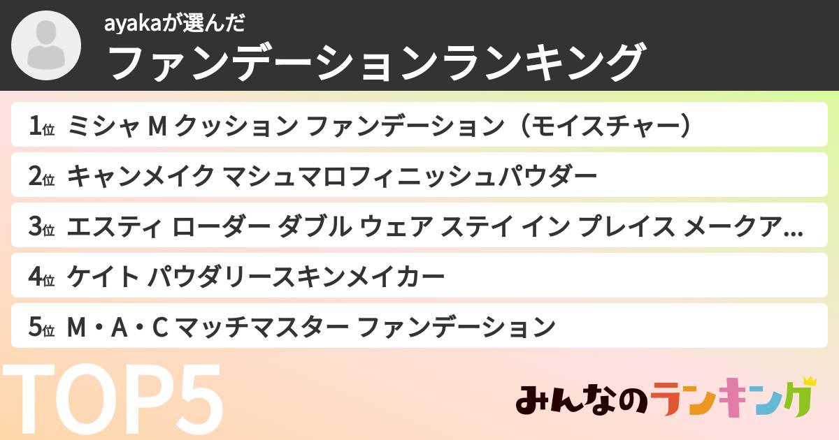 ayakaさんの「ファンデーションランキング」