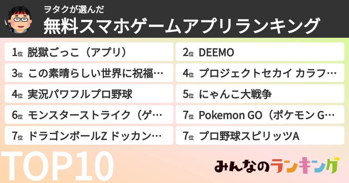 ヲタクさんの「無料スマホゲームアプリランキング」