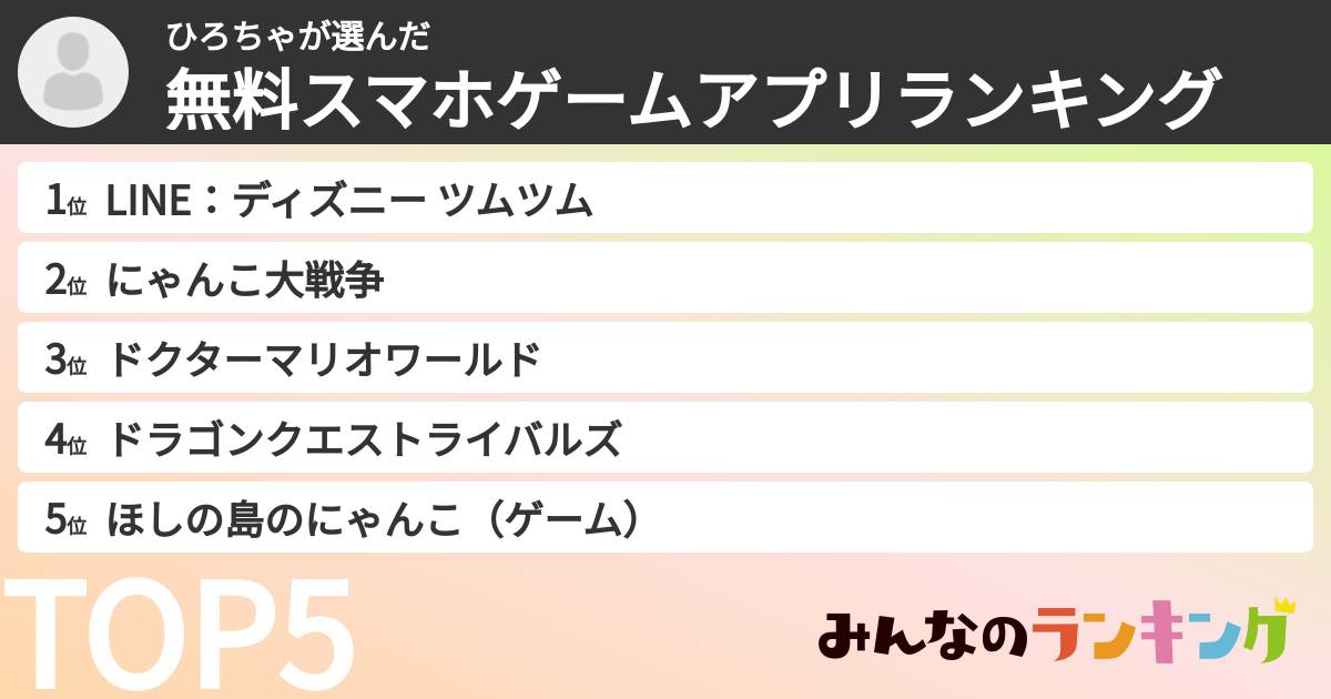 ひろちゃさんの「無料スマホゲームアプリランキング」