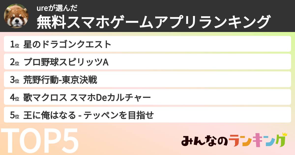 ureさんの「無料スマホゲームアプリランキング」