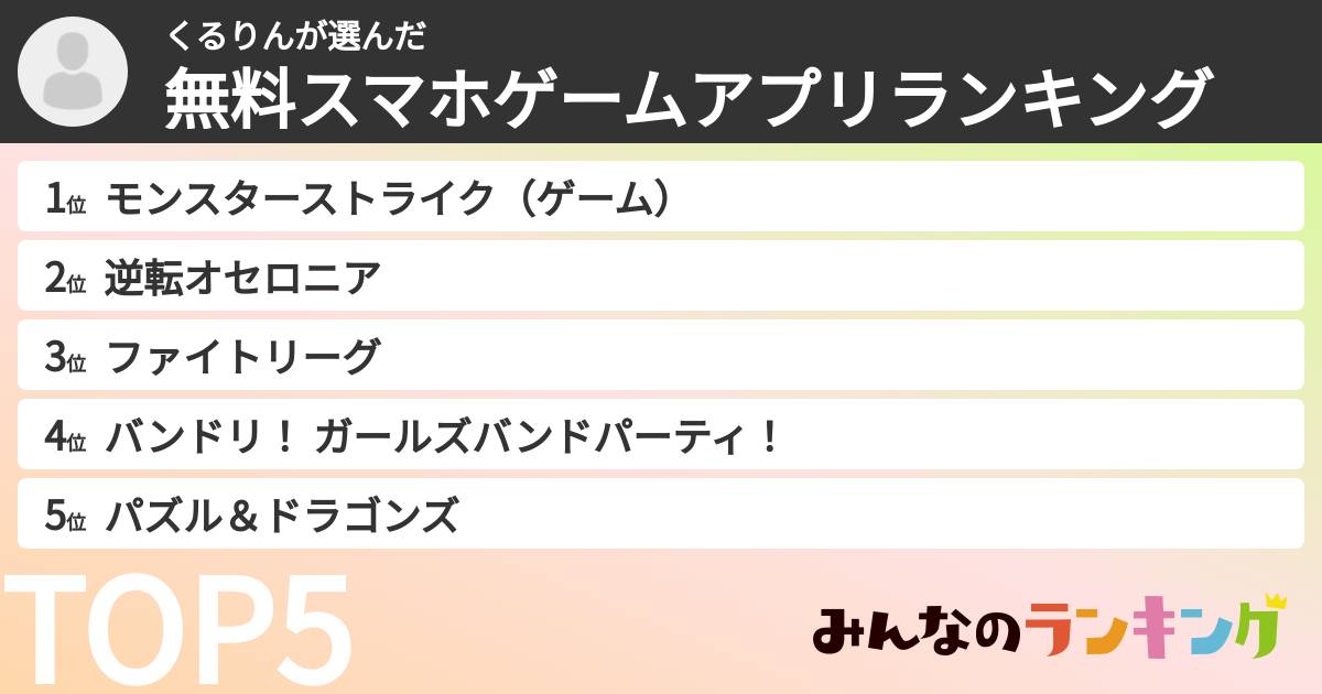 くるりんさんの「無料スマホゲームアプリランキング」