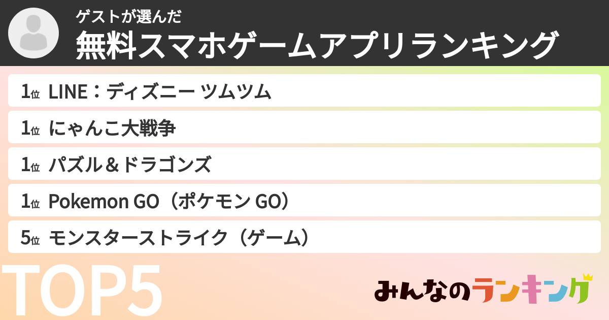 ゲストさんの「無料スマホゲームアプリランキング」