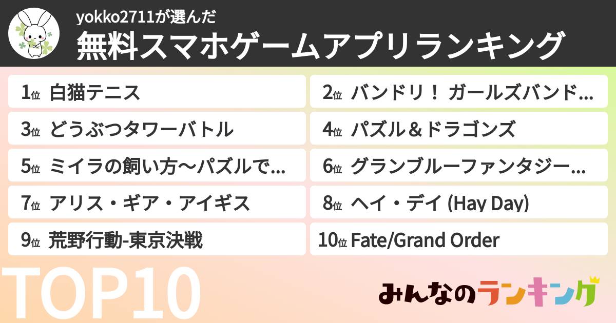 yokko2711さんの「無料スマホゲームアプリランキング」