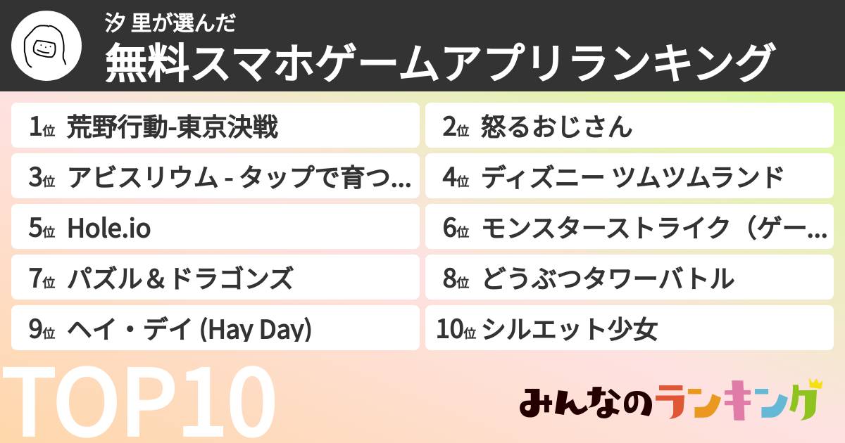 汐 里さんの「無料スマホゲームアプリランキング」