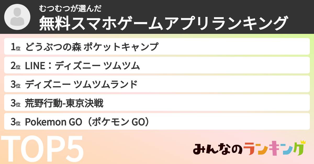 むつむつさんの「無料スマホゲームアプリランキング」