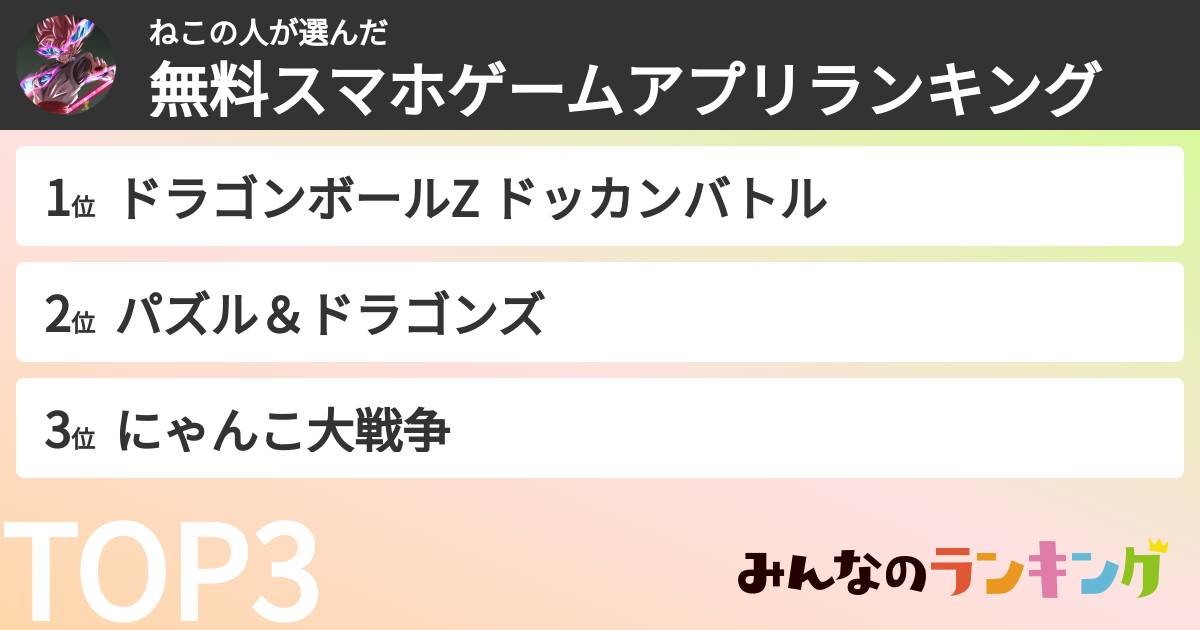 ねこの人さんの「無料スマホゲームアプリランキング」