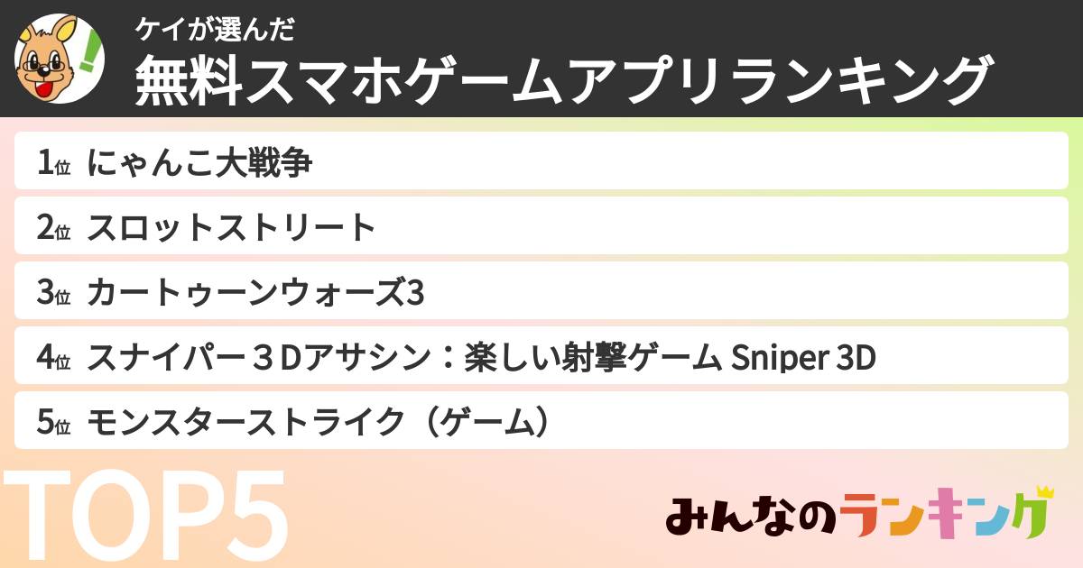 ケイさんの「無料スマホゲームアプリランキング」