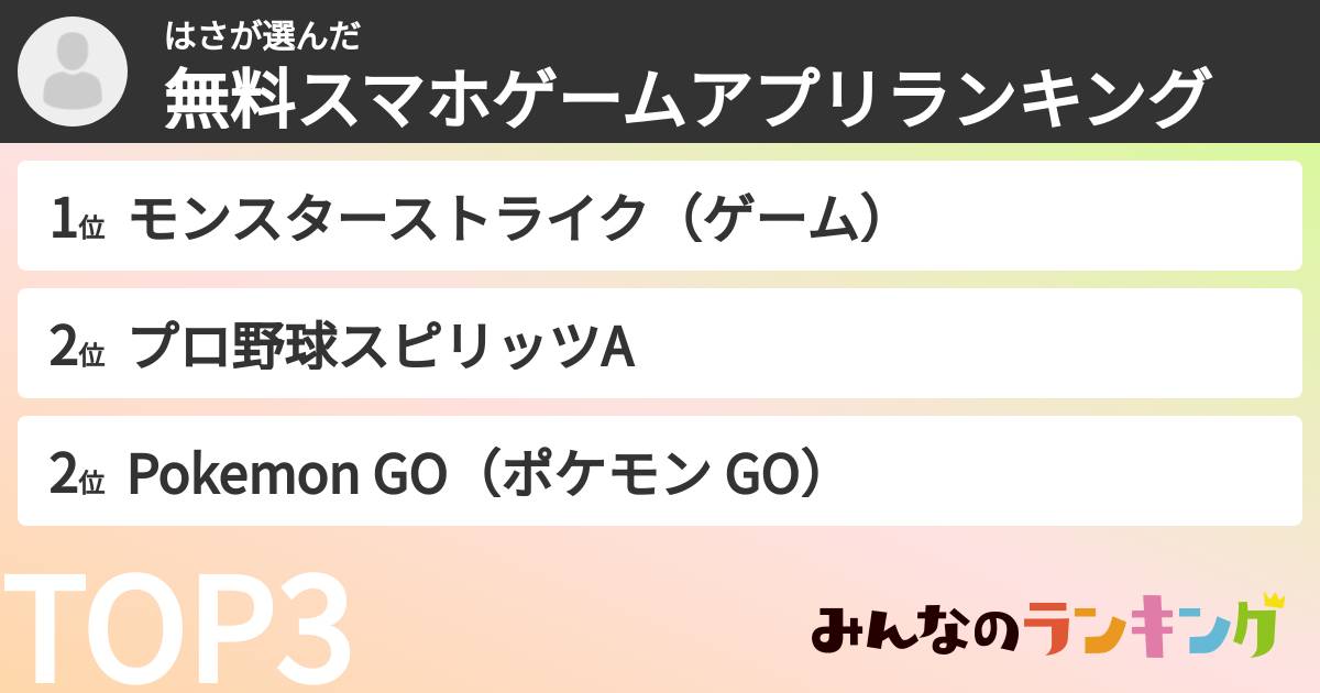 はささんの「無料スマホゲームアプリランキング」