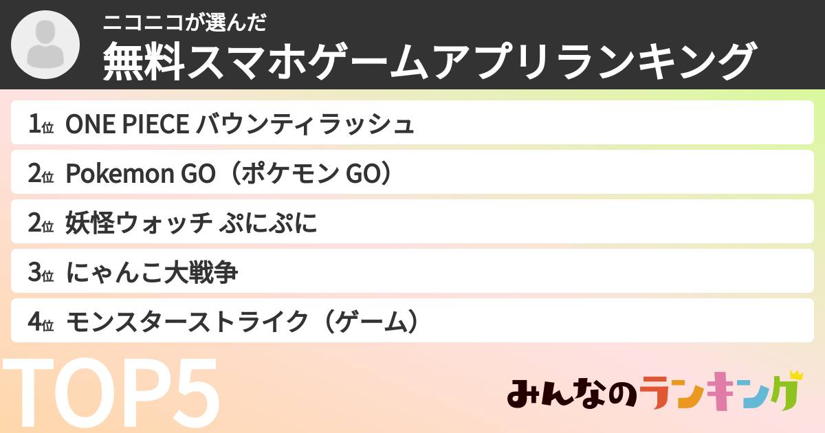 ニコニコさんの「無料スマホゲームアプリランキング」