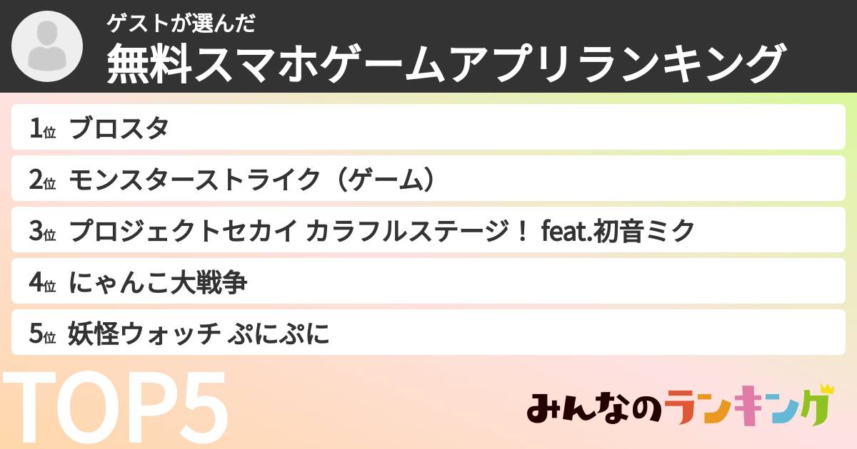ゲストさんの「無料スマホゲームアプリランキング」
