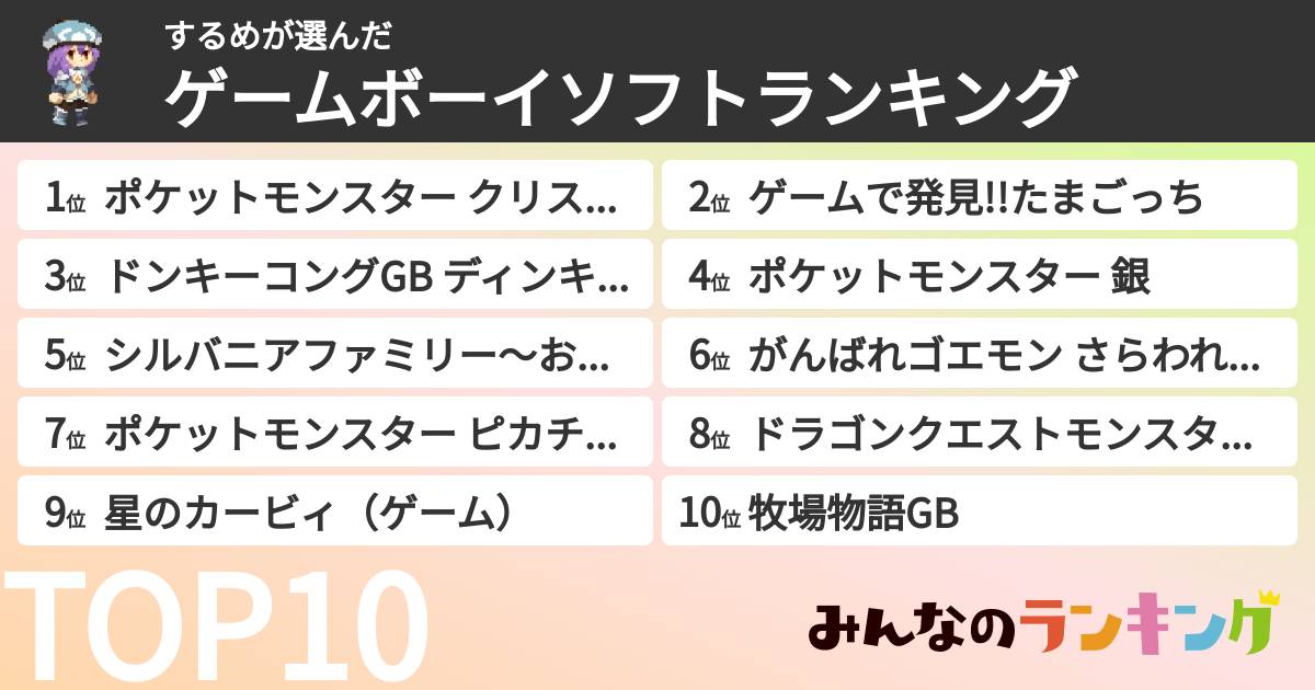 するめさんの「ゲームボーイソフトランキング」