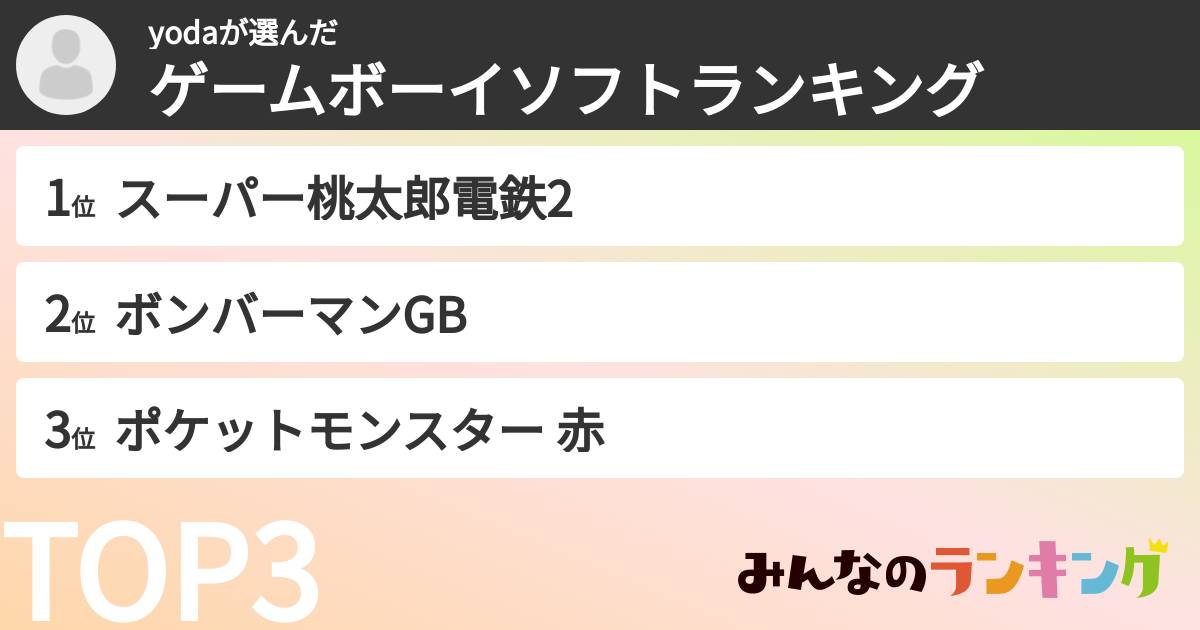 yodaさんの「ゲームボーイソフトランキング」