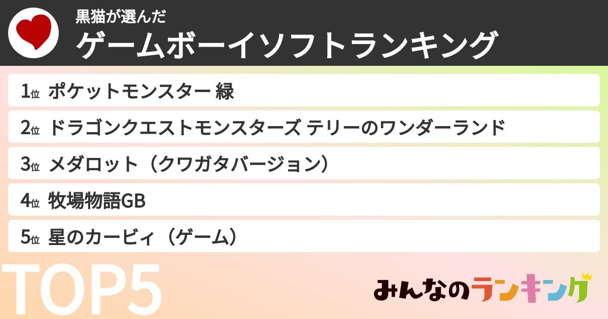 黒猫さんの「ゲームボーイソフトランキング」