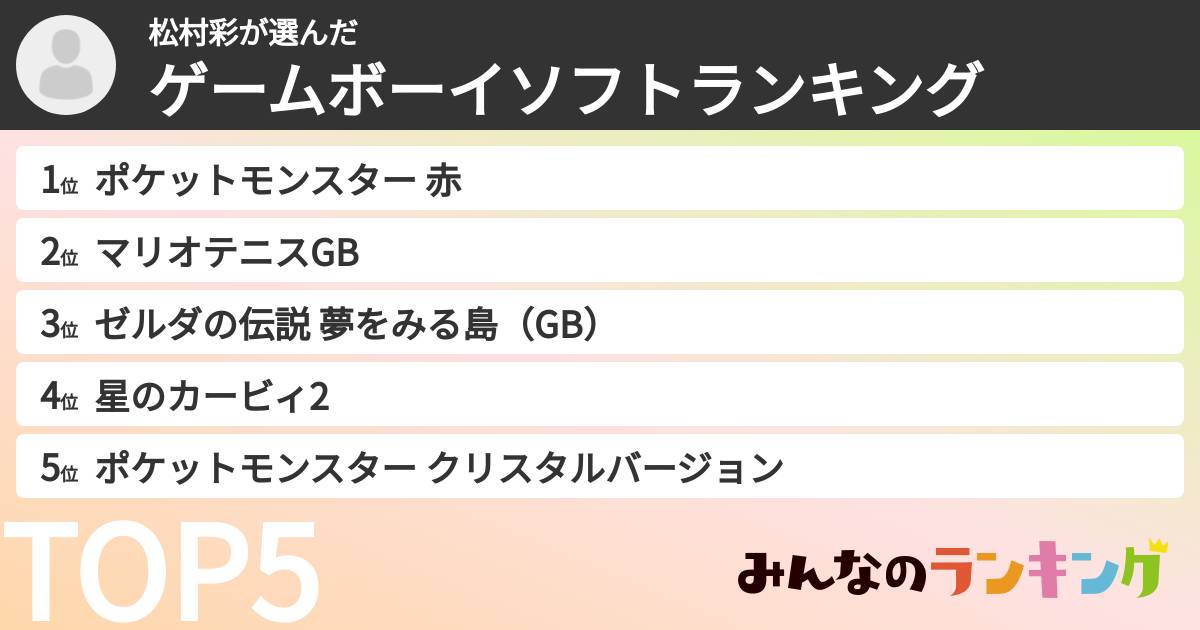 松村彩さんの「ゲームボーイソフトランキング」