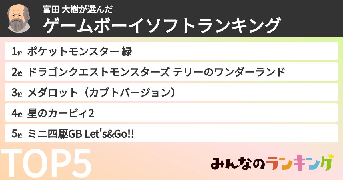 富田 大樹さんの「ゲームボーイソフトランキング」