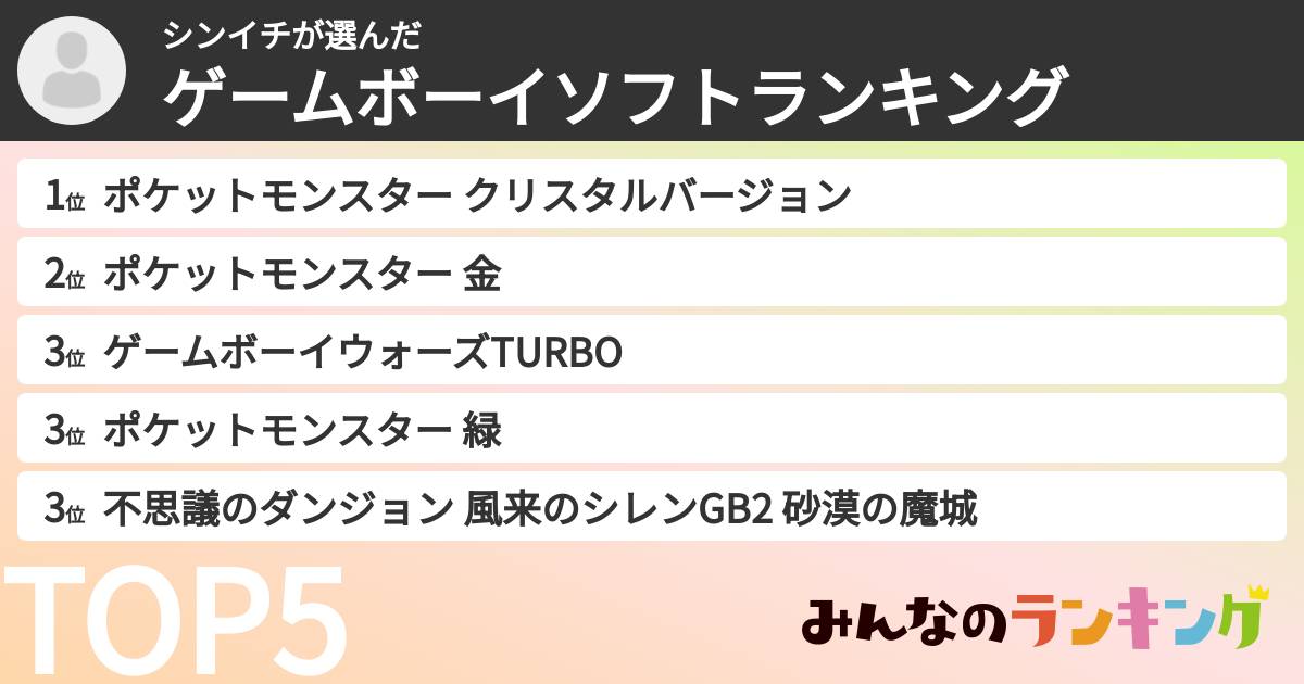シンイチさんの「ゲームボーイソフトランキング」