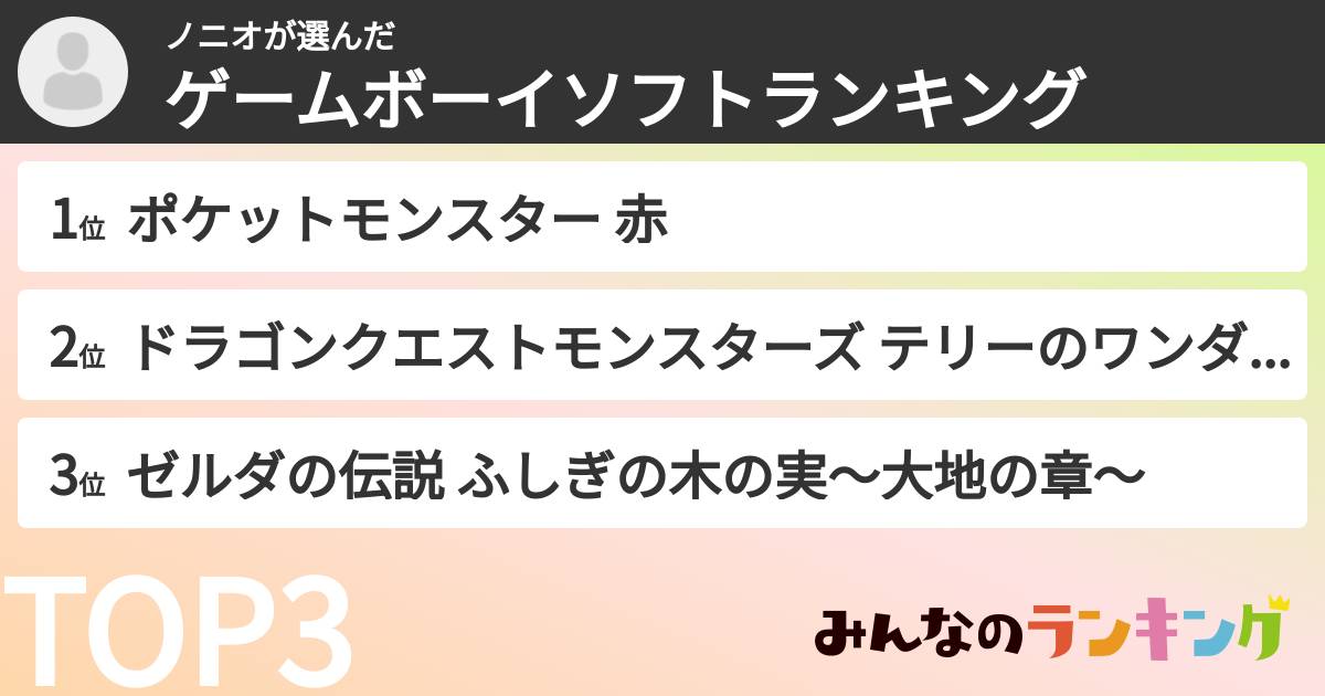 ノニオさんの「ゲームボーイソフトランキング」