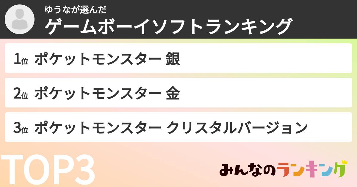 ゆうなさんの「ゲームボーイソフトランキング」