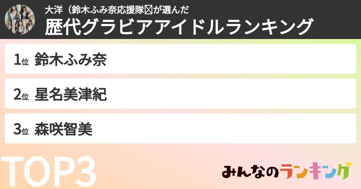 大洋(鈴木ふみ奈応援隊❤さんの「歴代グラビアアイドルランキング」