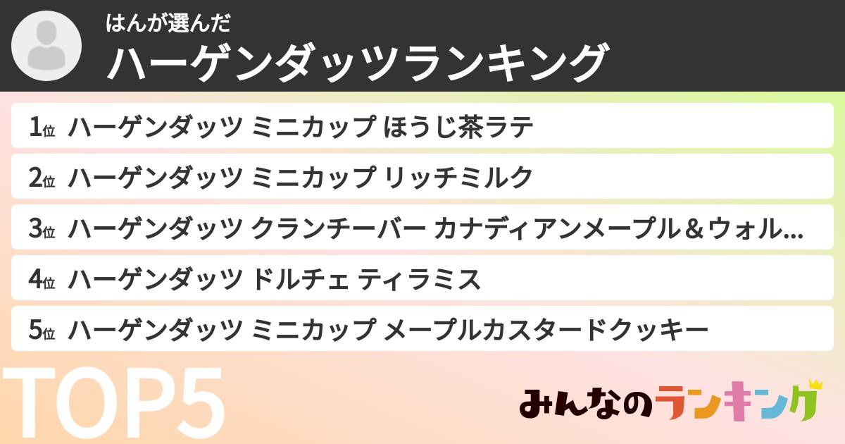 はんさんの「ハーゲンダッツランキング」