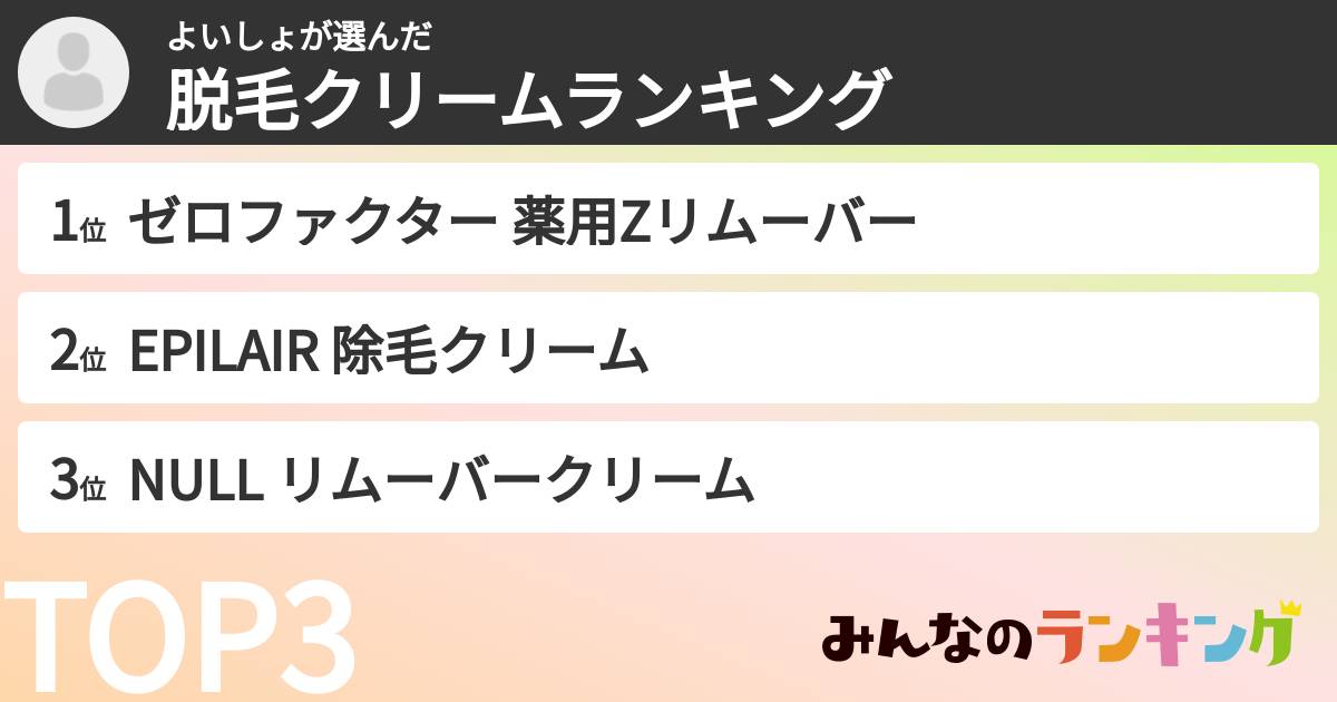 よいしょさんの「脱毛クリームランキング」