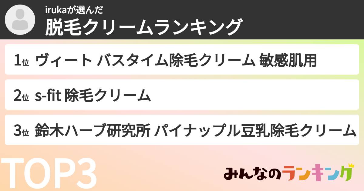 irukaさんの「脱毛クリームランキング」