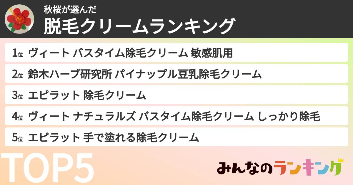 秋桜さんの「脱毛クリームランキング」