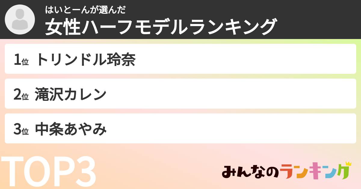 はいとーんさんの「女性ハーフモデルランキング」