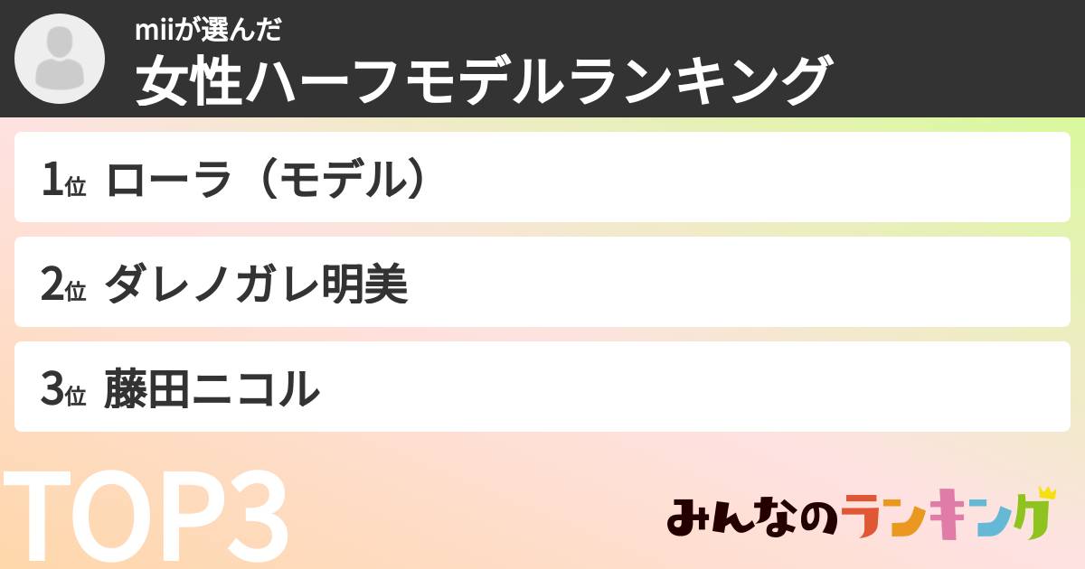 miiさんの「女性ハーフモデルランキング」