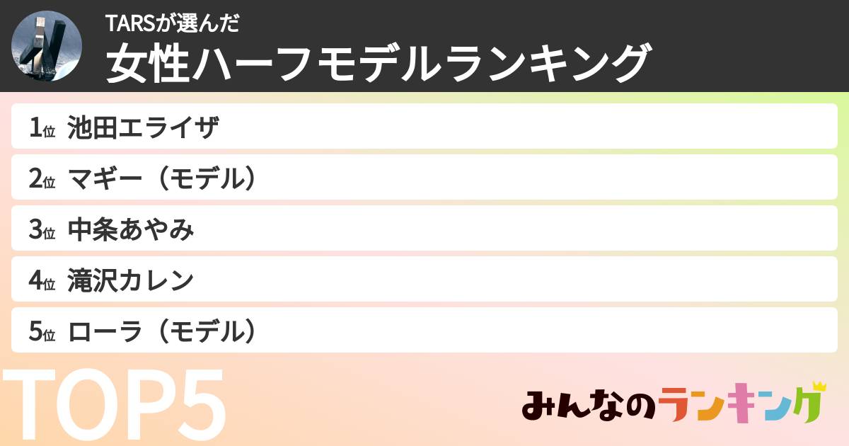 TARSさんの「女性ハーフモデルランキング」
