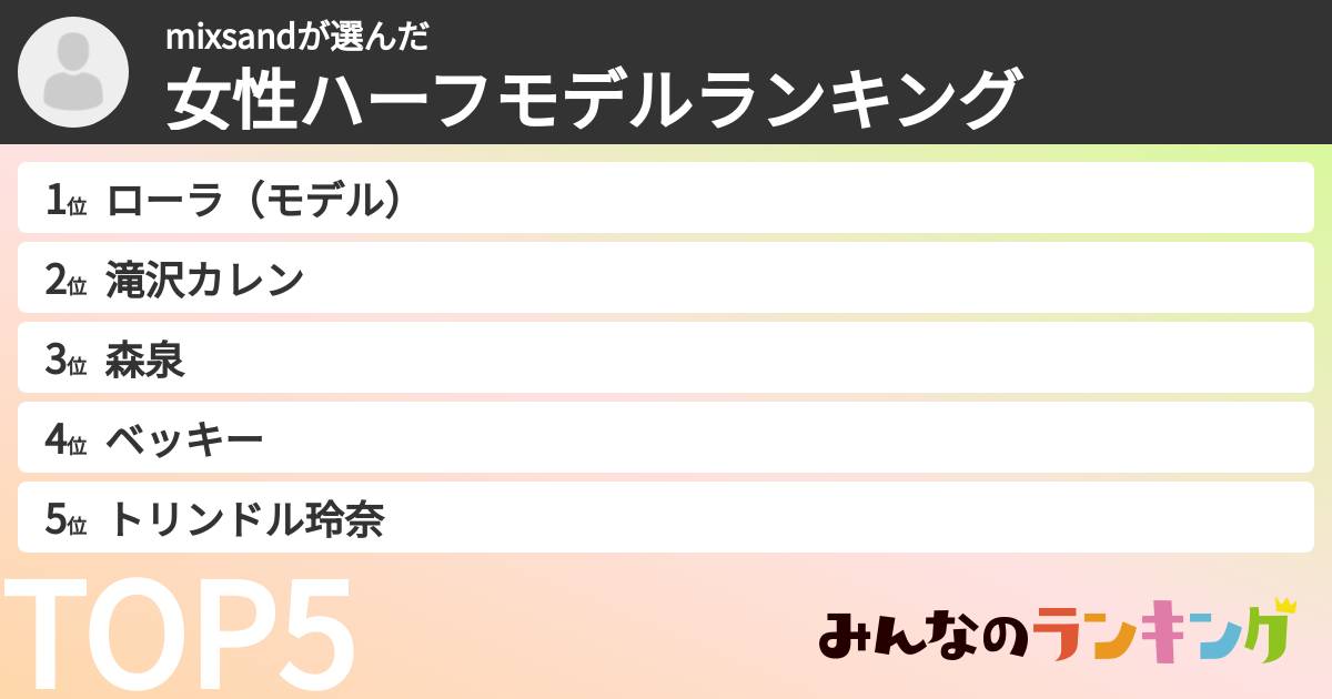 mixsandさんの「女性ハーフモデルランキング」