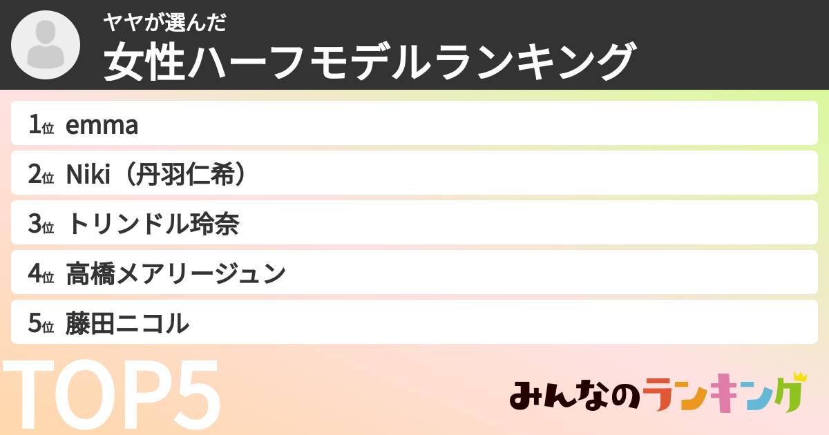 ヤヤさんの「女性ハーフモデルランキング」