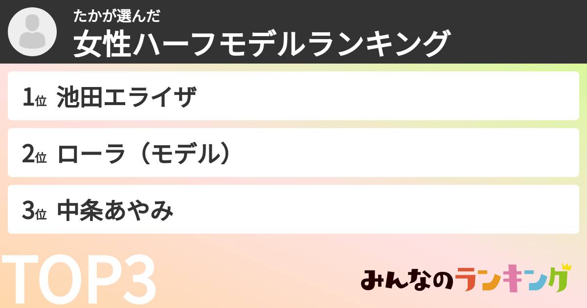 たかさんの「女性ハーフモデルランキング」