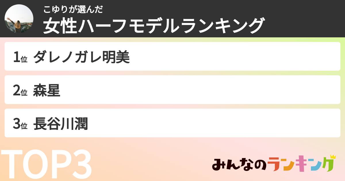 こゆりさんの「女性ハーフモデルランキング」