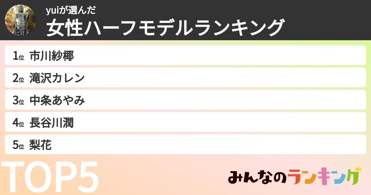 yuiさんの「女性ハーフモデルランキング」
