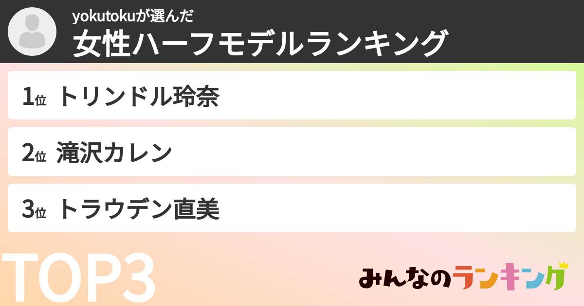 yokutokuさんの「女性ハーフモデルランキング」