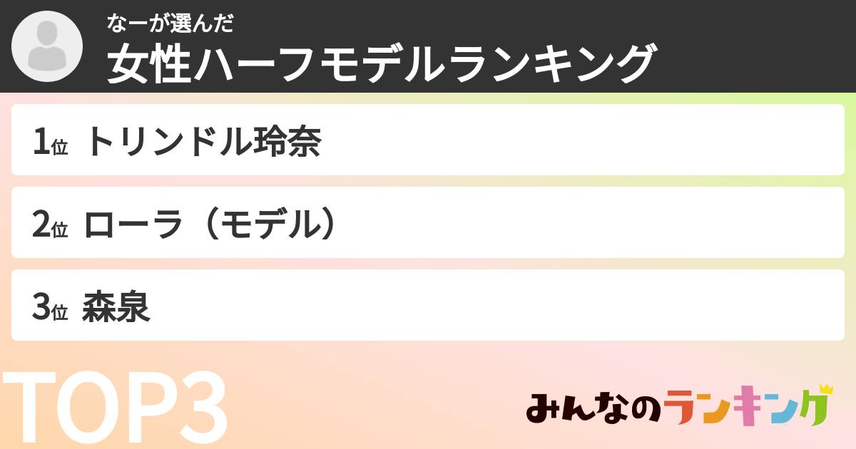 なーさんの「女性ハーフモデルランキング」