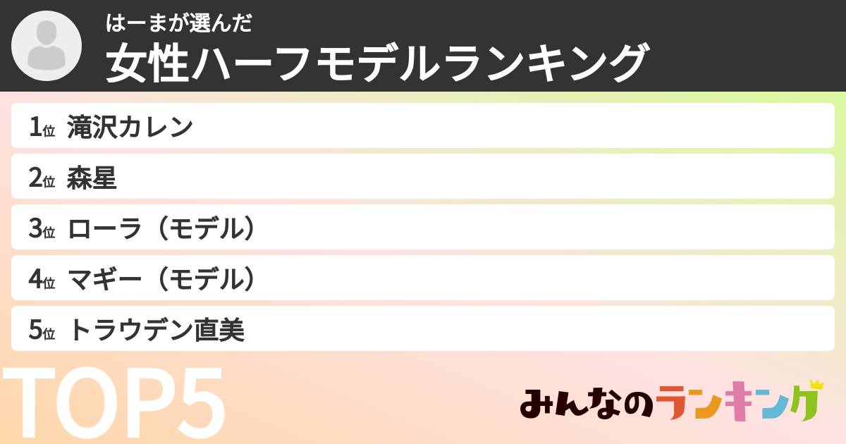 はーまさんの「女性ハーフモデルランキング」